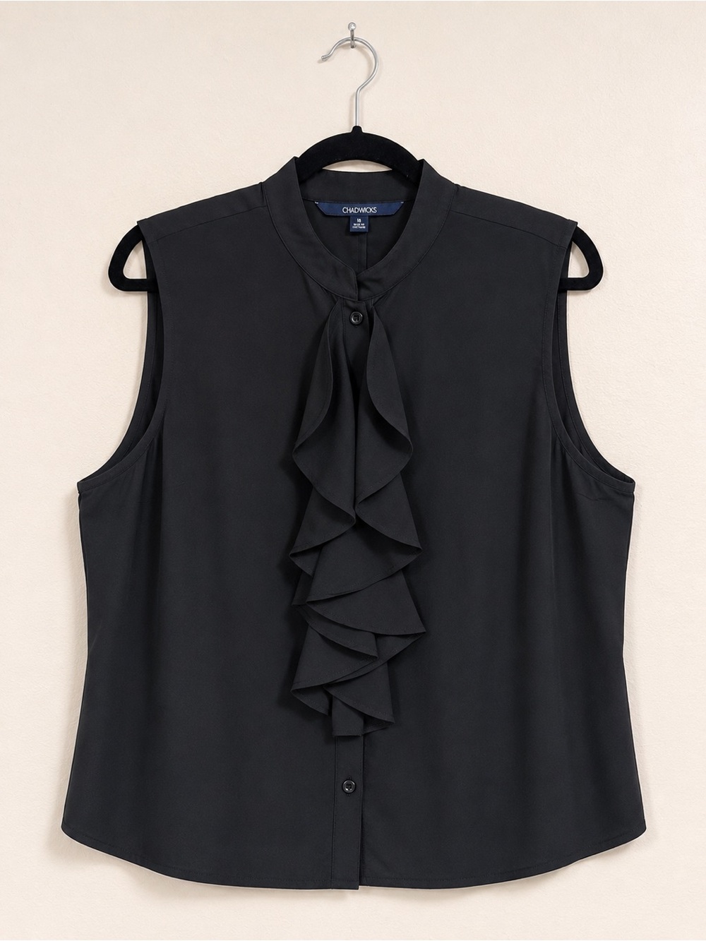 Chadwicks Black Sleeveless Ruffle Front Blouse